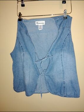 No Boundaries Light Blue Denim Tie-Front Tank Top